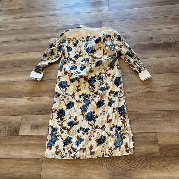 Tory Burch XS Floral Print Tunic Midi Shirtdress Long Sleeves Belted Cotton - Picture 4 of 5